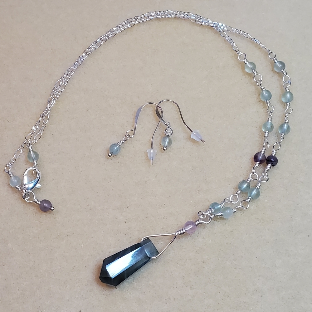 Rainbow fluorite necklace and earring set